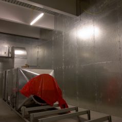 Promat walkaround - showing Durasteel walls in the baggage area *** Local Caption *** OK for H&S,
Check with QA - end of duct should be totally covered/sealed